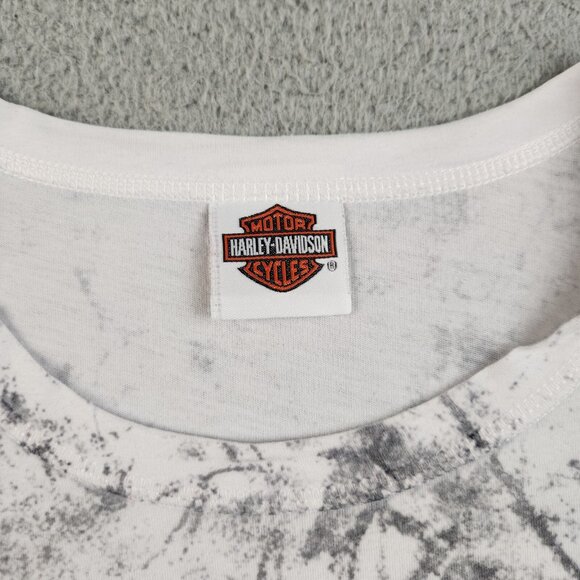 Harley Davidson Motorcycles Shirt Womens Large Cap Sleeve Gray Lightweight Roses - Picture 9 of 12